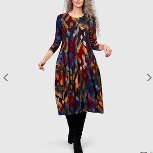 NWT Alembika DAYGLOW CREW COCOON DRESS, ABSTRACT multicolor